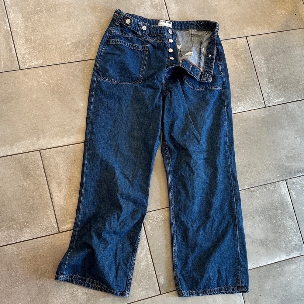 Free People Relaxed Fit Dark Blue Jeans